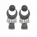 Oxidized Silver Chandbali Jhumka Earrings for Women