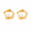Gold-Tone Geometric Pearl Stud Earrings for Women